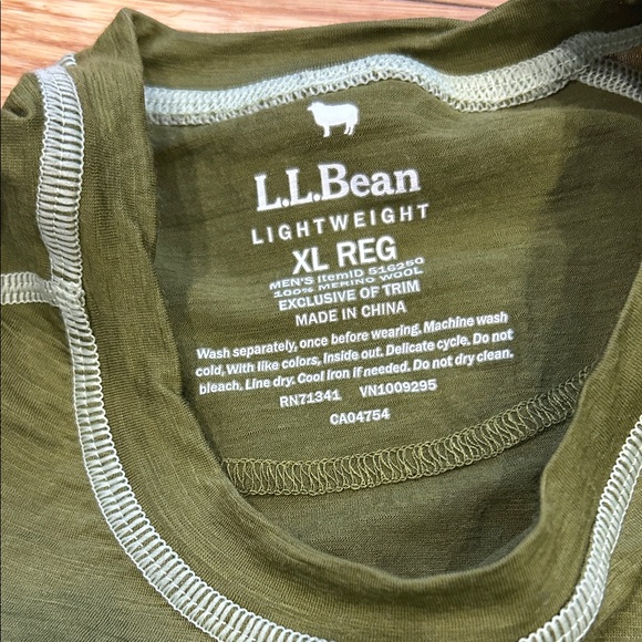 L.L. Bean Olive Green Performance Base Layer Marino Wool Cabincore Tee XL NWOT - Picture 2 of 5